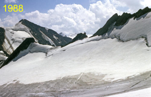 Ausgeprägter Bergschrund an der Schwarzwandspitze 1988        (Foto: M. Weber)