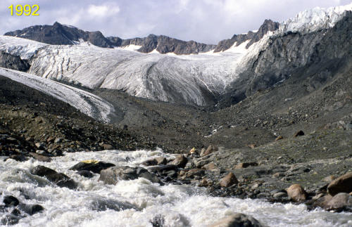 Das Vernagttal mit dem zurückschmelzenden Vernagtferner 1992    (Foto: E. Heucke)