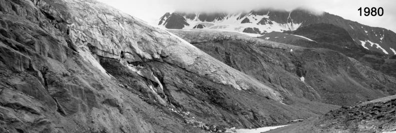 Erste Verdickung an der Sexenjochzunge 1980     (Fotos H. Kiesle, Montage M. Weber) 