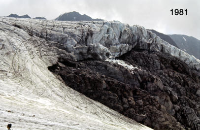 Eis oberhalb der östlichen Schwelle 1981  (Foto M. Weber)