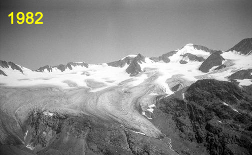 Luftaufnahme des Vernagtferners aus dem Helikopter 1982     (Foto E. Heucke)