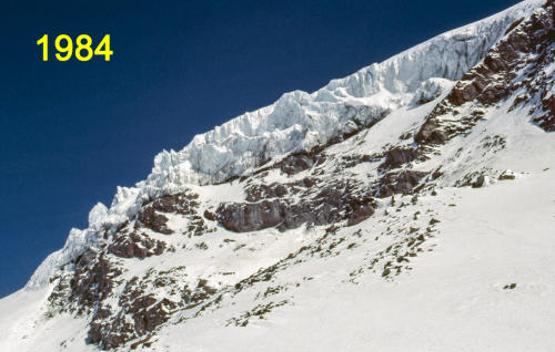 Begin der Bildung eines Eisbruchs mit Seracs oberhalb der östlichen Schwelle im Frühsommer 1984   (Foto  E. Heucke)