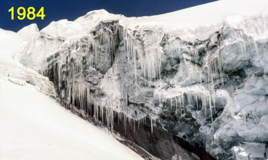 Eismassen des Sexenjochstroms am Rande der westlichen Felsschwelle auf der Schwarzwandzunge 1984  (Foto E. Heucke)