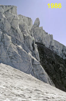 Eistürme (Seracs) am Eisbruch oberhalb der östlichen Felsschwelle     (Foto M. Weber)